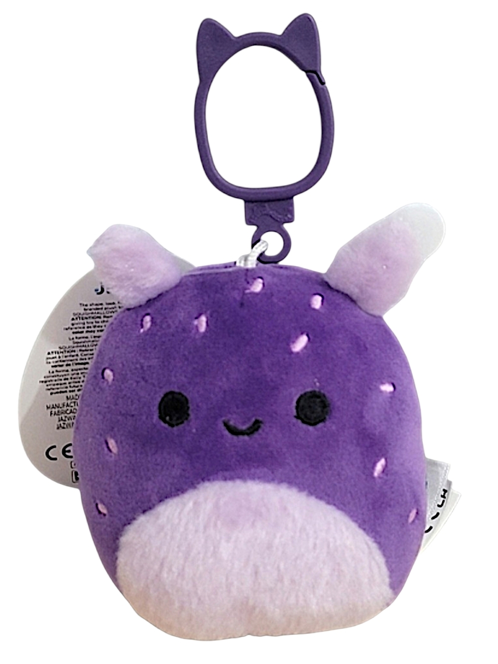 Squishmallows Purple Plush Oha Clip-On Keychain with Pink Accents
